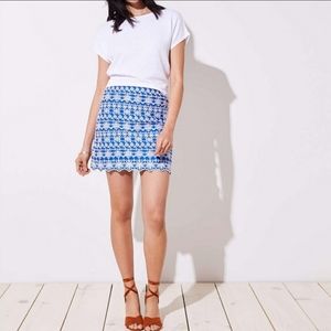 Loft Embroidered Skirt Blue and White